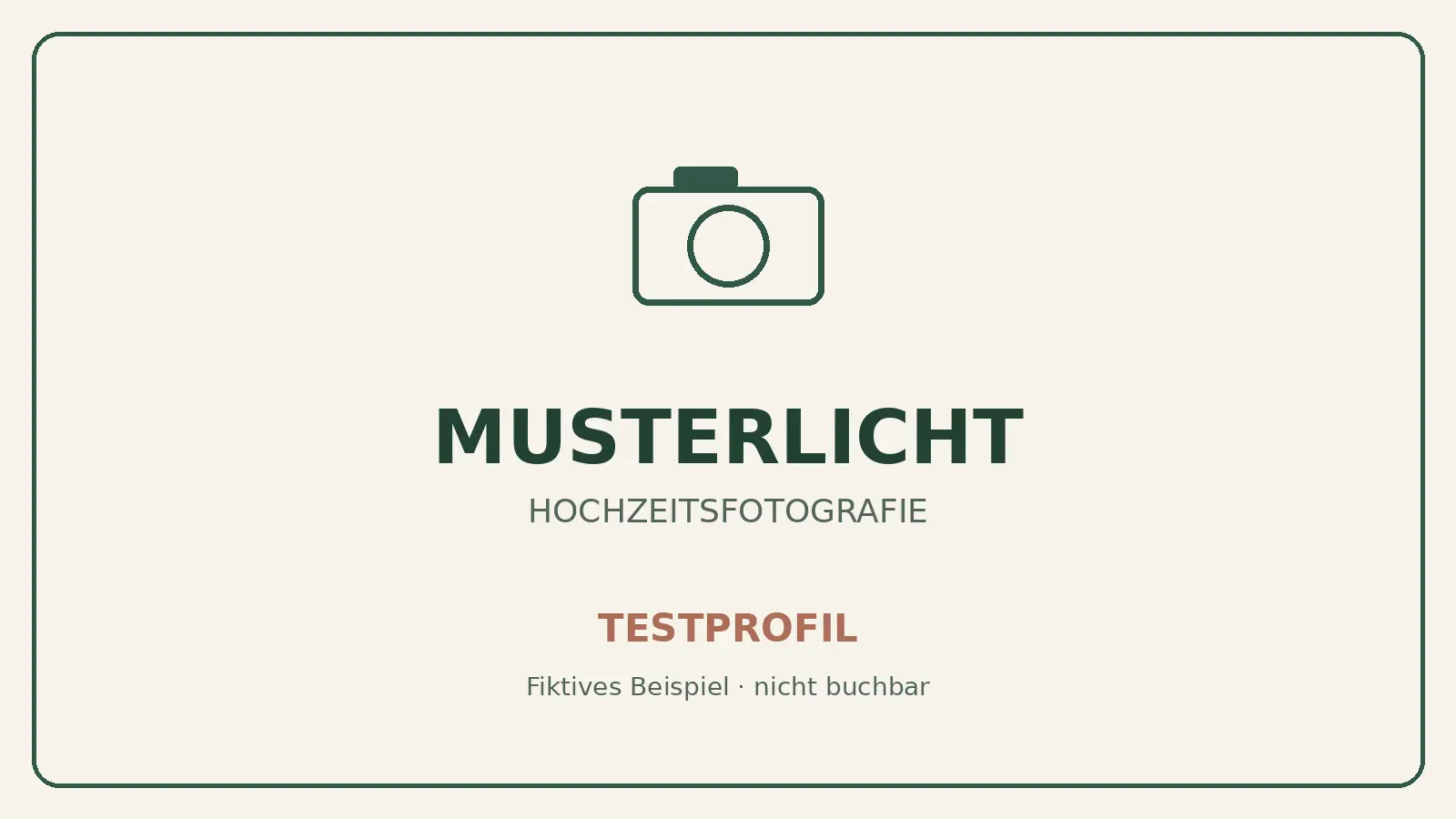 Test-Titelbild Musterlicht Hochzeitsfotografie mit dem Hinweis Testprofil, nicht buchbar